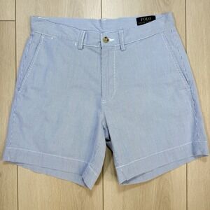 Polo‎ Ralph Lauren Blue White Pinstripe Cotton Shorts Women's  29 Tailored Fit
